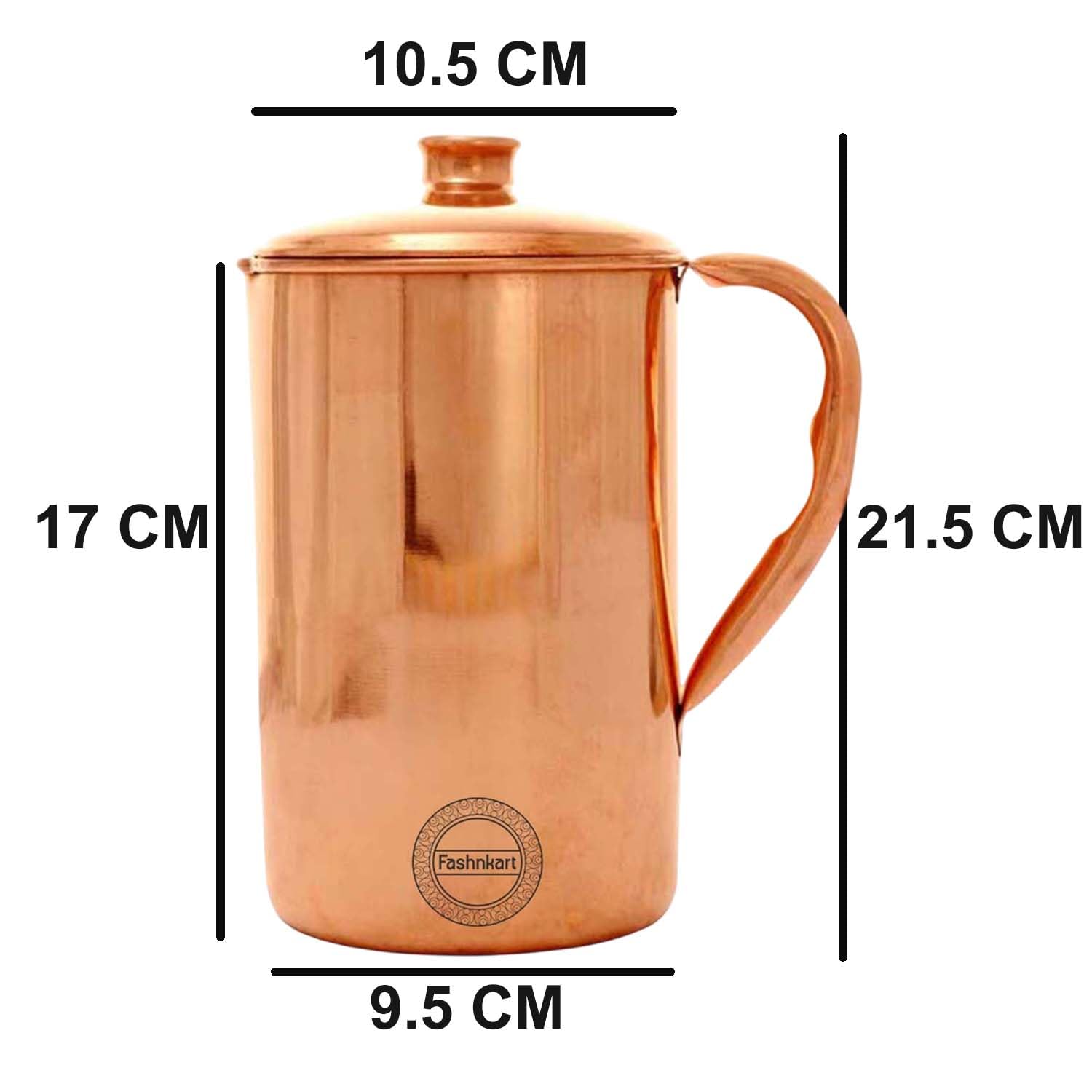Brocca di rame per acqua potabile fatta a mano con 1 tazza di vetro per i benefici per la salute dell'Ayurveda Brocca di rame tradizionale per bere 1,5 litri 50,7 once