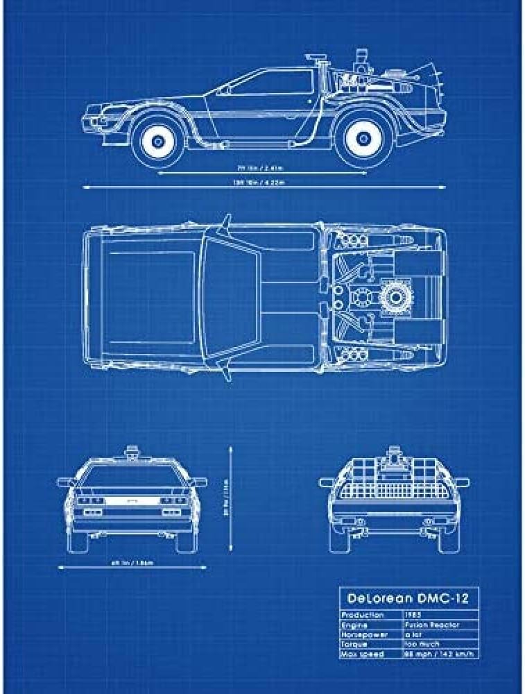 Artery8 DeLorean DMC-13 Future Time Travel Car Blueprint Plan Unframed Wall Art Print Poster Home Decor Premium
