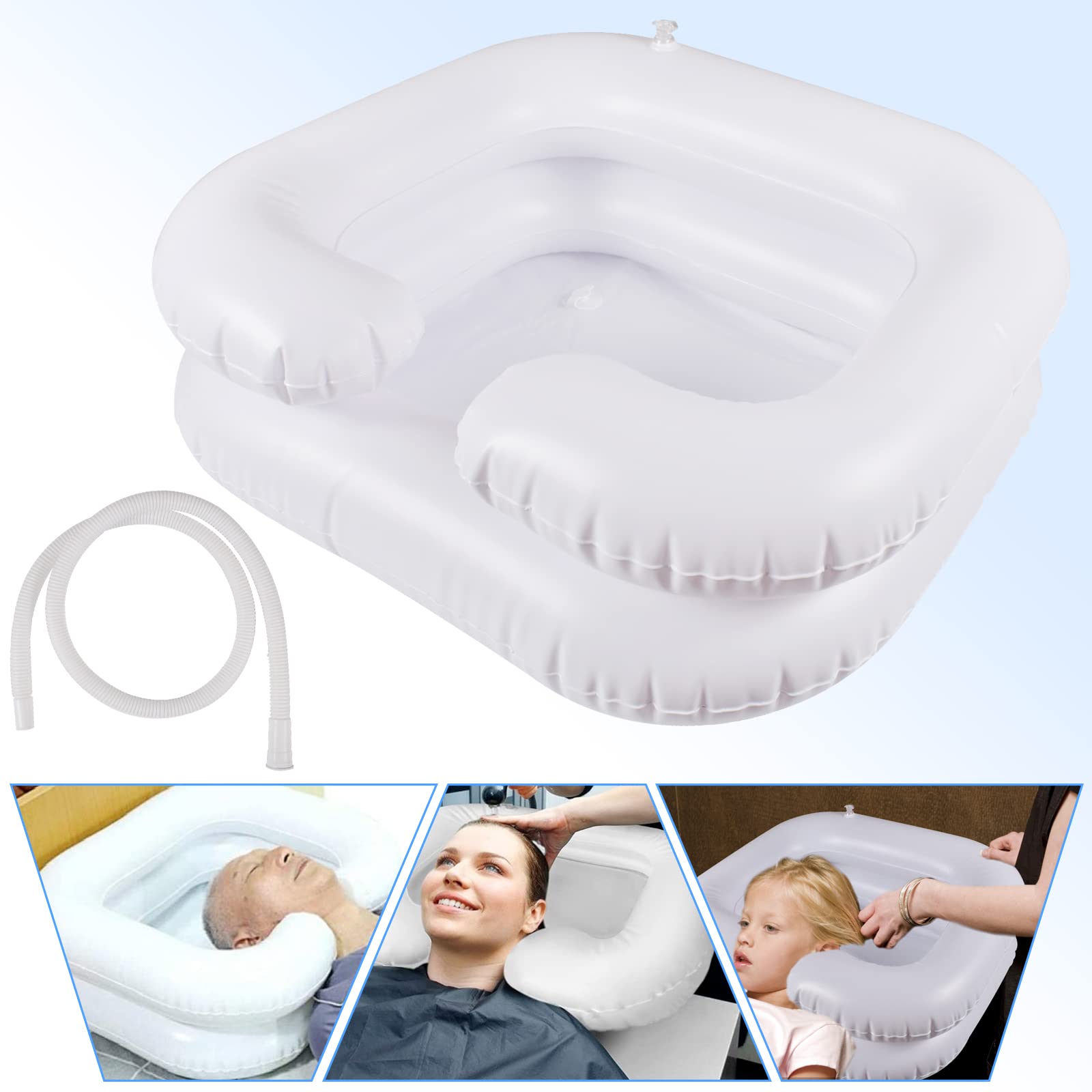 Funmo lavatesta gonfiabile per anziani, incinte, feriti, disabili, Bacino portatile,Lavandino, Lavabo Mobile con Tubo Di Scarico e cuscino