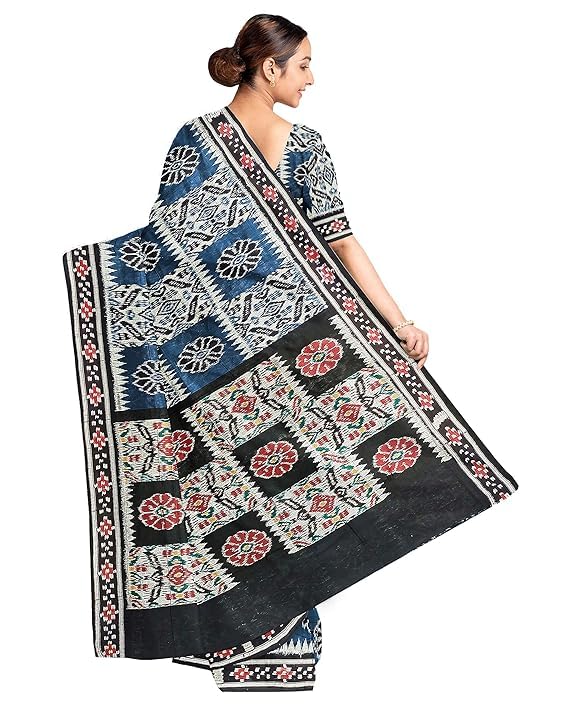 Image of Ikat Women's Cotton Saree, Handmade Pure Cotton Khandua Saree, Ikkat Orissa Traditional Handloom Saree without Blouse