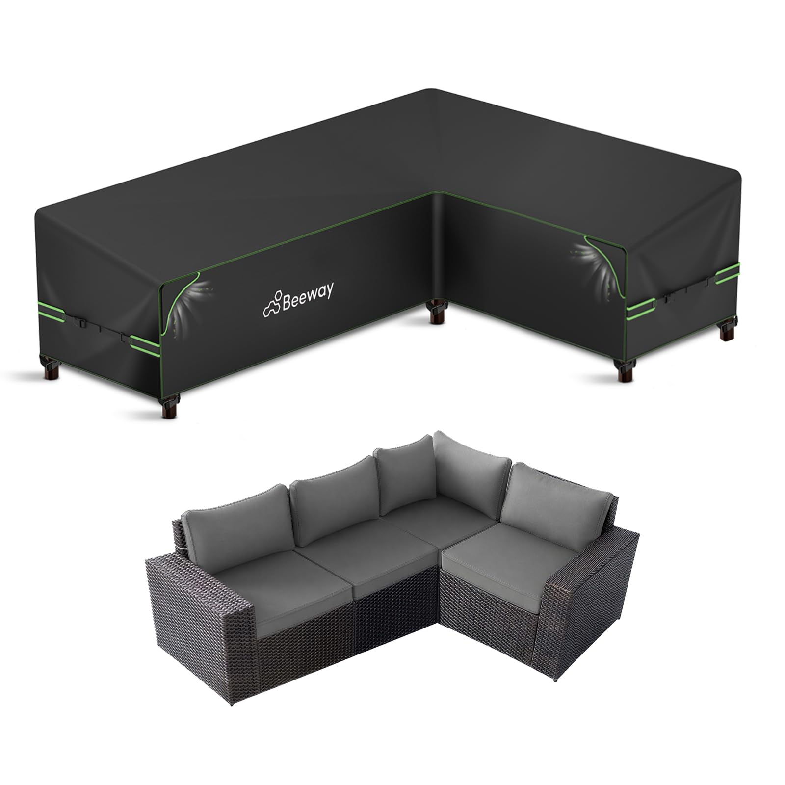 BEEWAY L Shaped Garden Furniture Corner Sofa Cover Waterproof 215x145x87cm