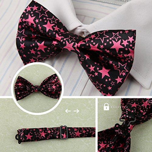 Dan Smith Stylish Bow Ties Silk Touch Clip-On Adjustable Pcs Pretied Bowties Multi-Color Dbf0114 Black,Red,White,Hot Pink Flower #TOP7