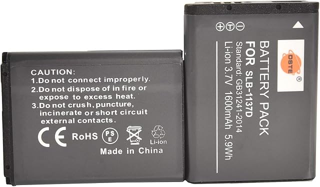DSTE® 2x SLB-1137D Rechargeable Li-ion Battery for Samsung i80 i85 i100 L74 Wide NV11 NV24HD NV30 NV40 NV100HD NV103 NV106HD TL34HD Digital Camera