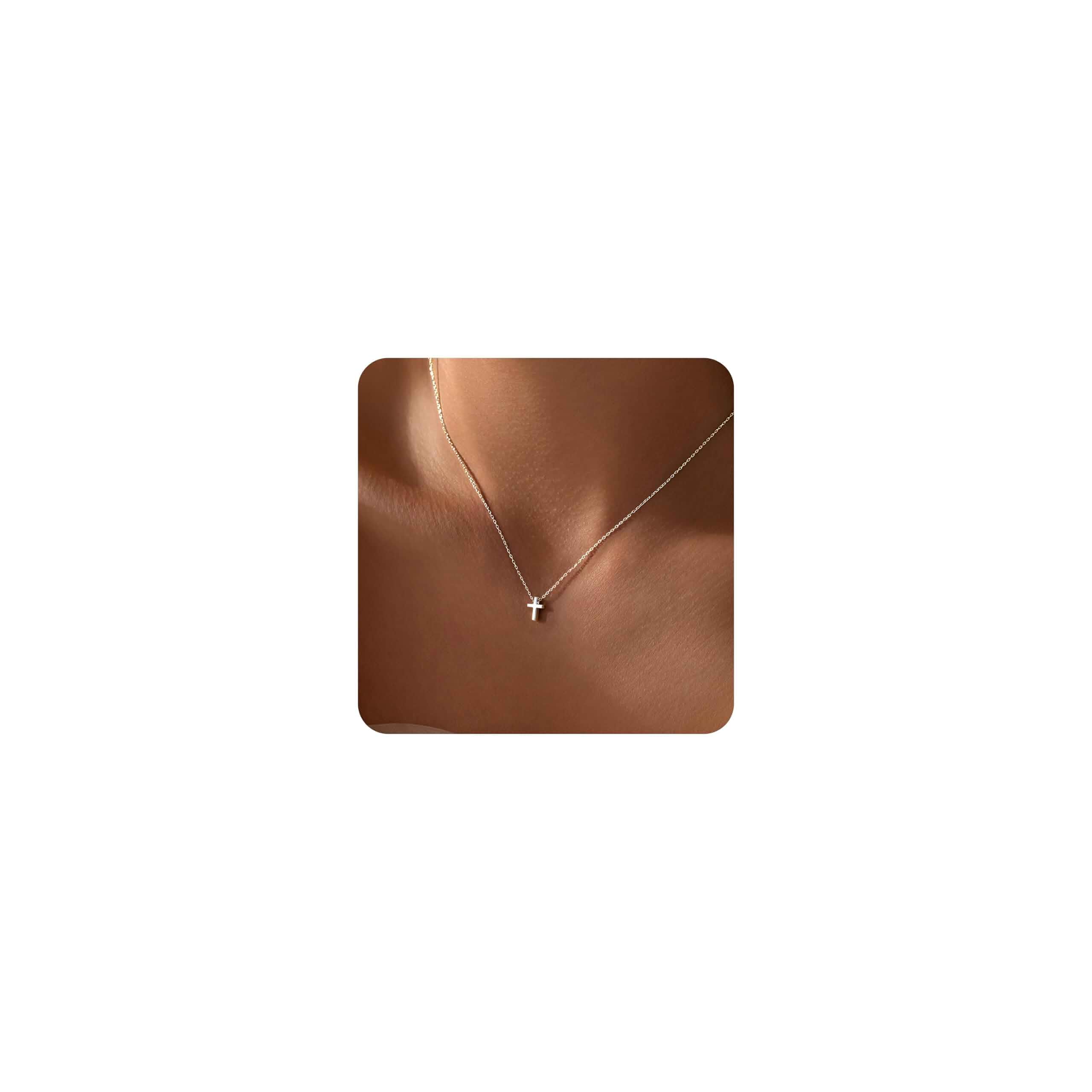 Sideway Dainty Cross Necklace for Women Girls, 14K Gold Plated Waterproof Small Cross Choker Necklace Simple Minimalist Pendant, Trendy Cute Religious Faith Baptism Confirmation Gifts for Girls Jewelry