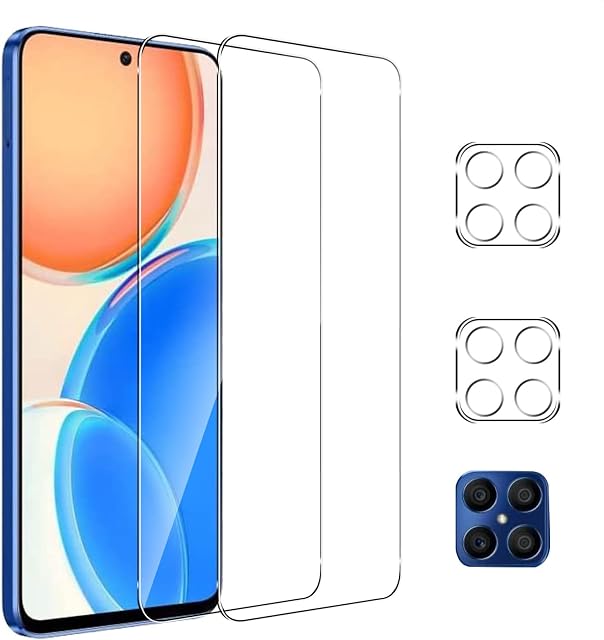 Pkila for HONOR X8 Screen Protector, 2 Pack 6.7 Inch Tempered Glass Protective Film + 2 Pack for Honor X8 Camera Lens Protector 9H Hardness Armored Film Anti-scratch Anti-fingerprint HD Bubble-free