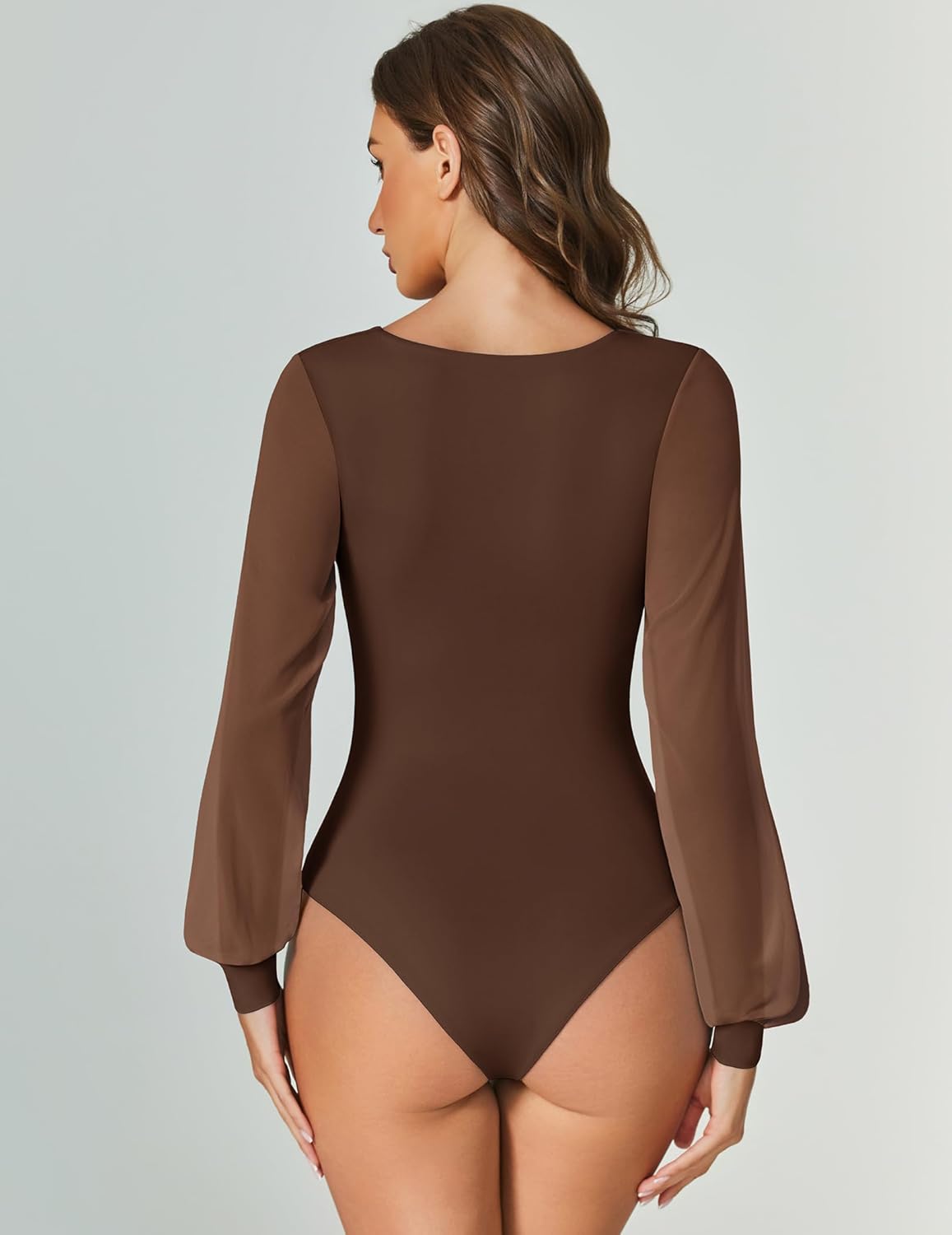 Avidlove Women Puff Long Sleeve Bodysuit Mesh Square Neck Thong Sexy Body Suits Double Lined Leotards - Image 6