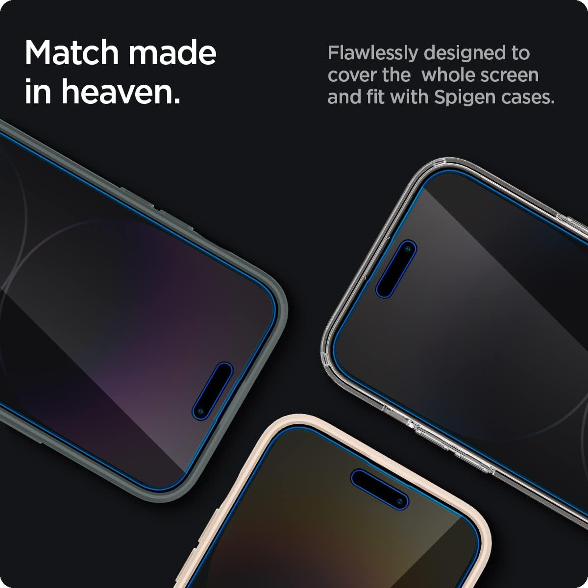 Spigen Tempered Glass Screen Protector [GlasTR EZ FIT - Privacy] Designed for iPhone 14 Pro Max [Case Friendly] - 2 Pack