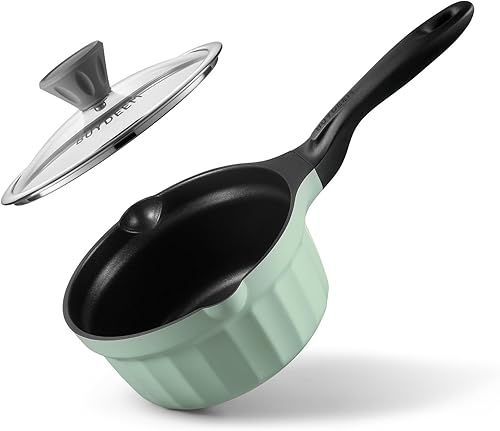 BUYDEEM Sartén antiadherente de aluminio fundido, sartén de leche de calor rápido y uniforme con tapa de vidrio, compatible con todas las estufas,
