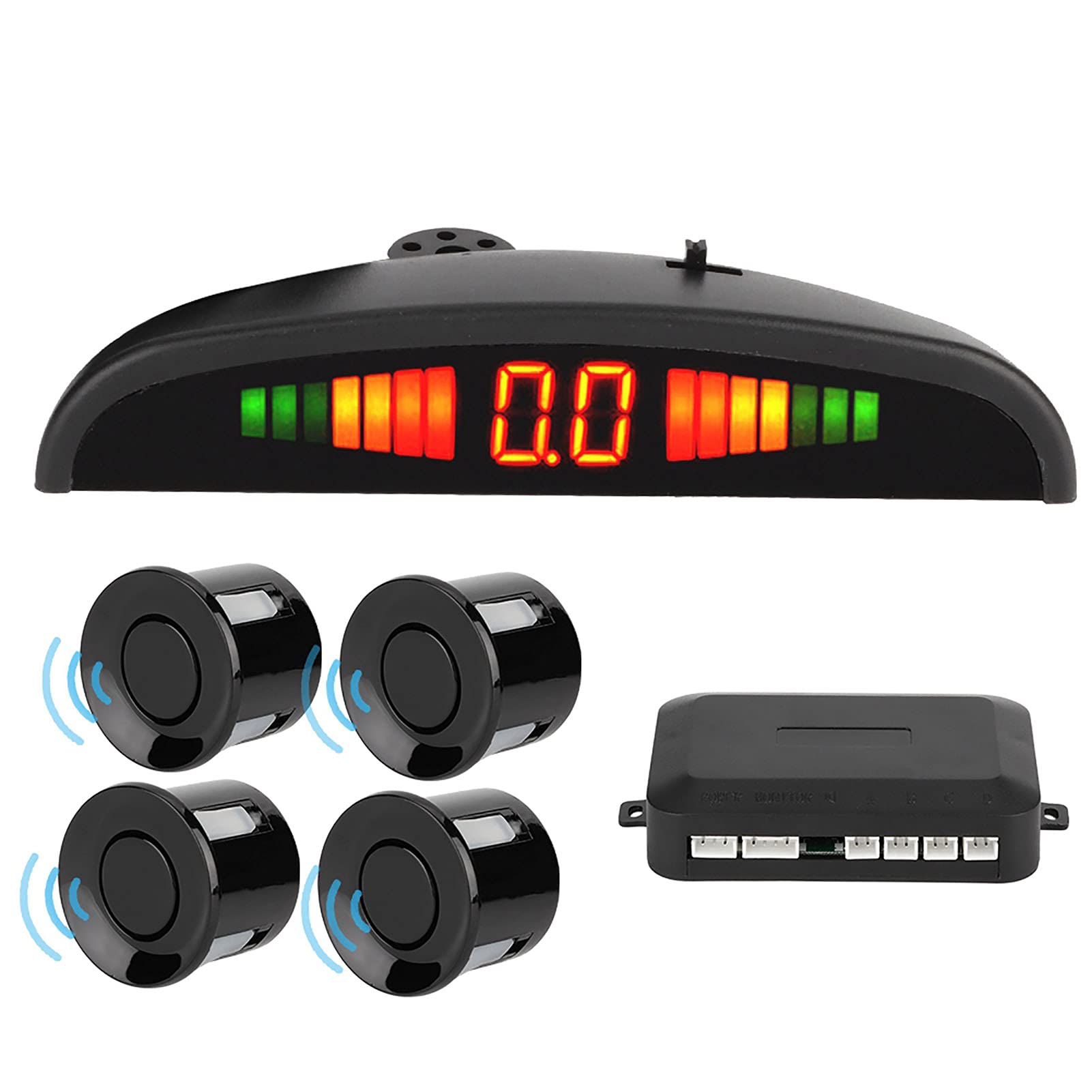 4 Parking Sensors Buzzer Car Reverse Backup Rear LED System Sound Alarm Universal switchable front or
