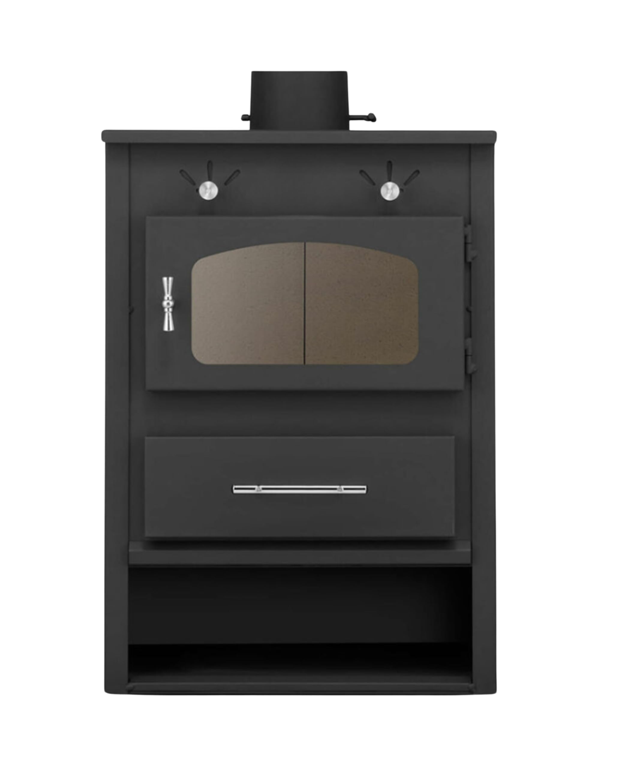 Stufa a Legna in Acciaio 6.9-11 kW Roma con Vetro Ceramico Ampia vista fuoco Portalegna