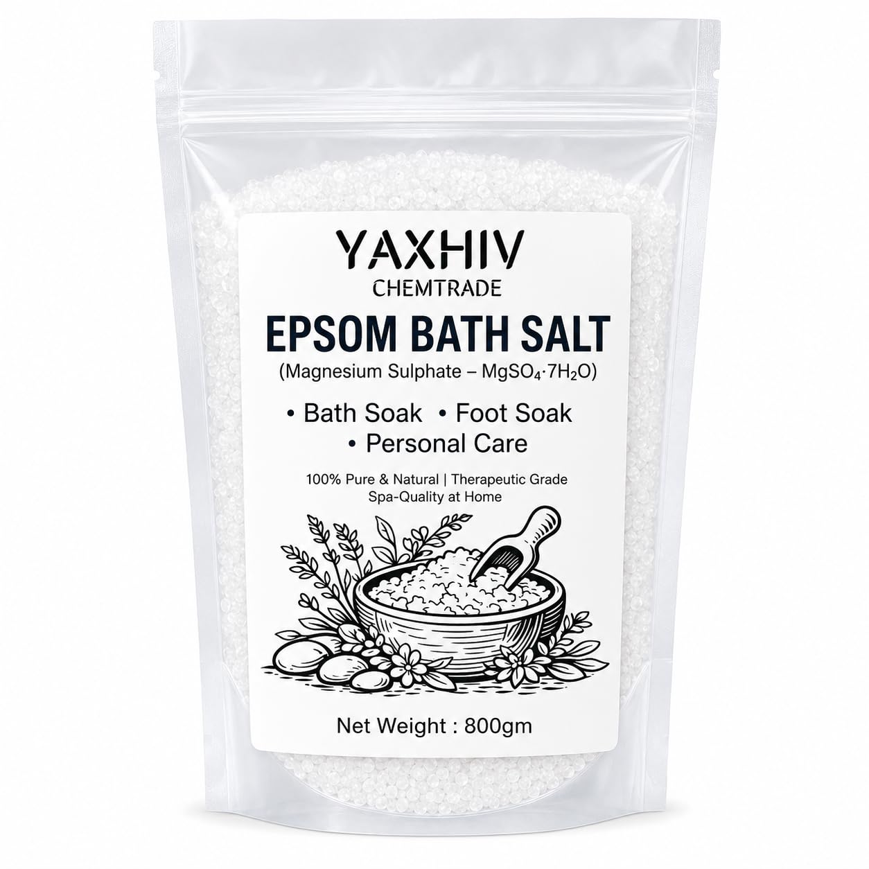 Epsom Bath Salt Magnesium Sulphate 800gm | Therapeutic Grade, Fast Dissolving Crystals-picture-38