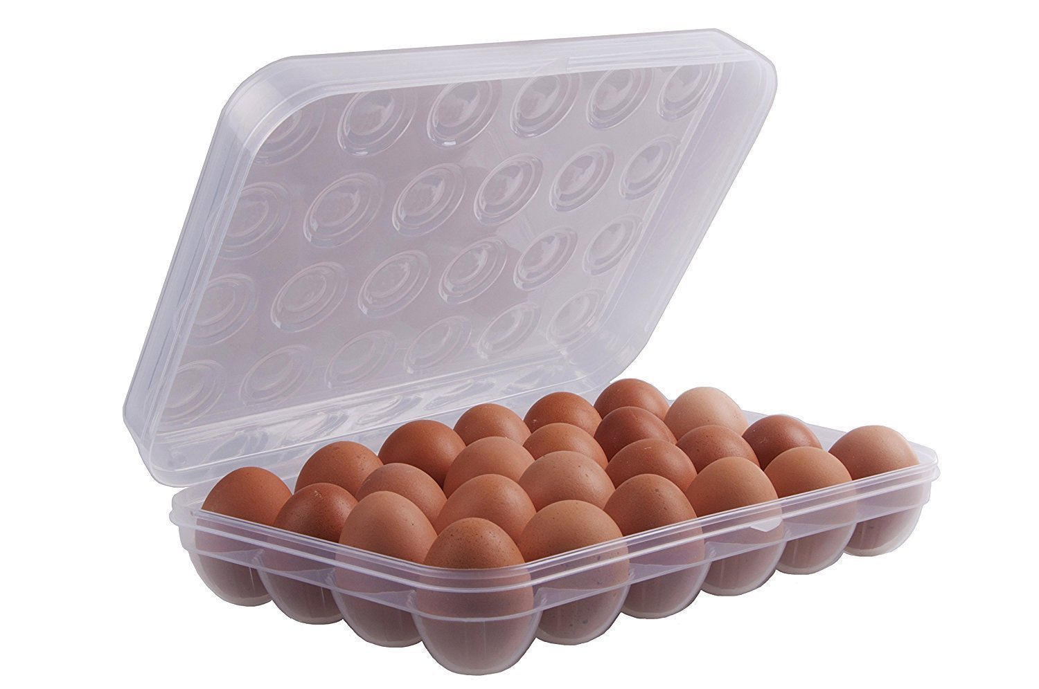 iStore 24 Grids Clear Plastic Egg Container Dispenser Box Case Holder Storage with Lid for 2 Dozen 24 Eggs