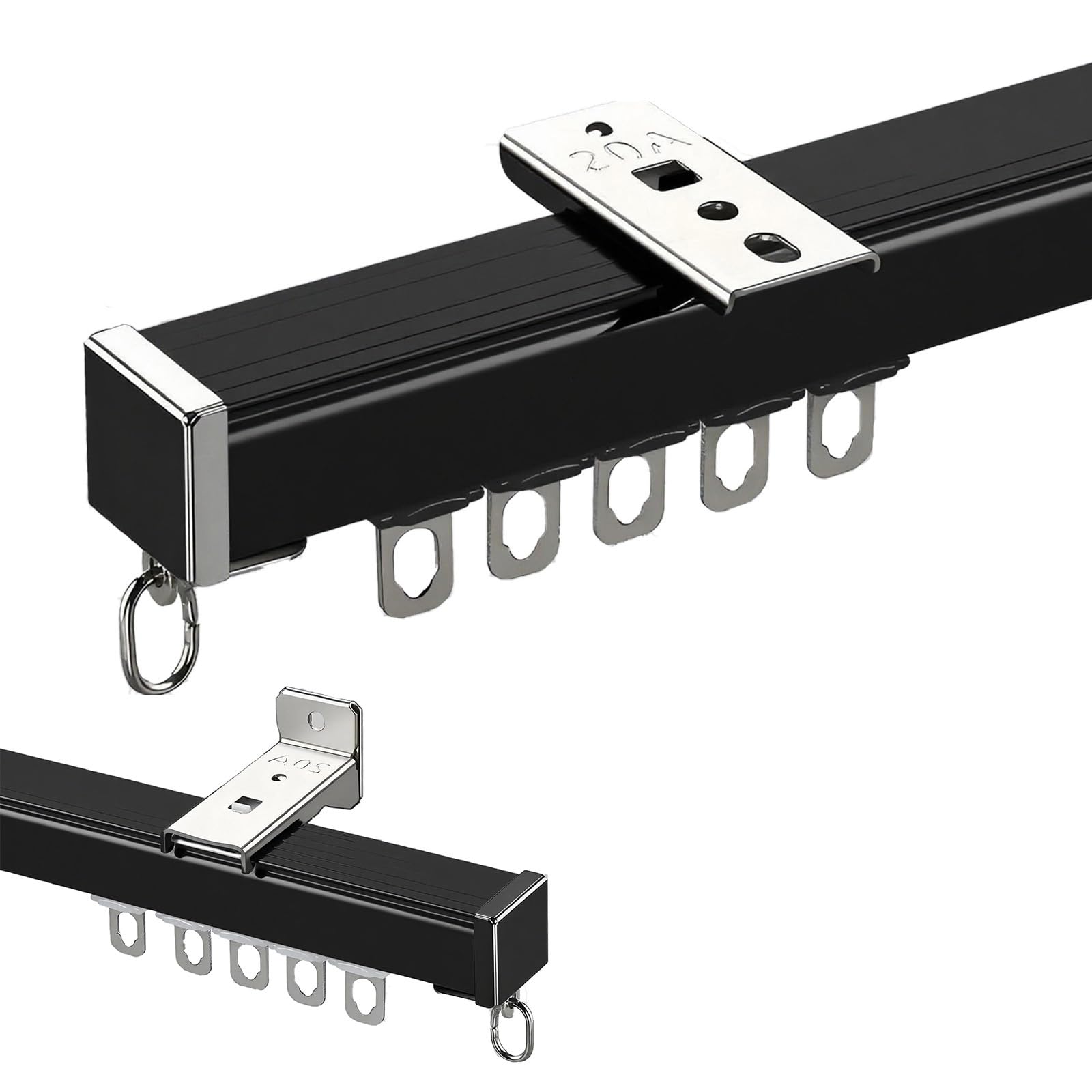 Tringle à rideaux en aluminium noir haut de gamme pour douche et salon