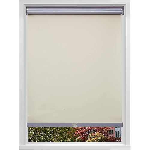 Changshade Cordless & Blackout Roller Shade, Room Darkening Rolled Up Shade, Fabric Window Blind, for Light Blocking/Sun Protection, 30 inches Wide, Beige ROL30BG72A