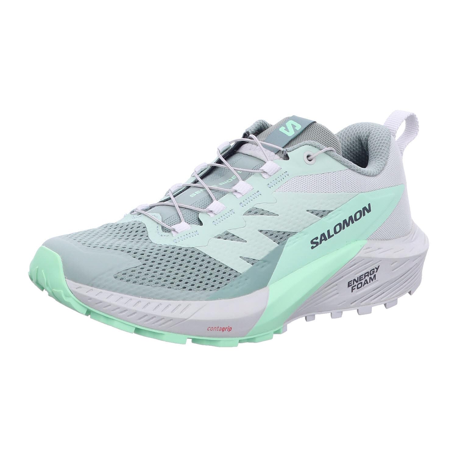 SALOMON Sense Ride Zapatillas de Trail Running para Mujer, Amortiguación y respuesta, Agarre versátil, Pala ligera, Lily Pad, 41 1/3
