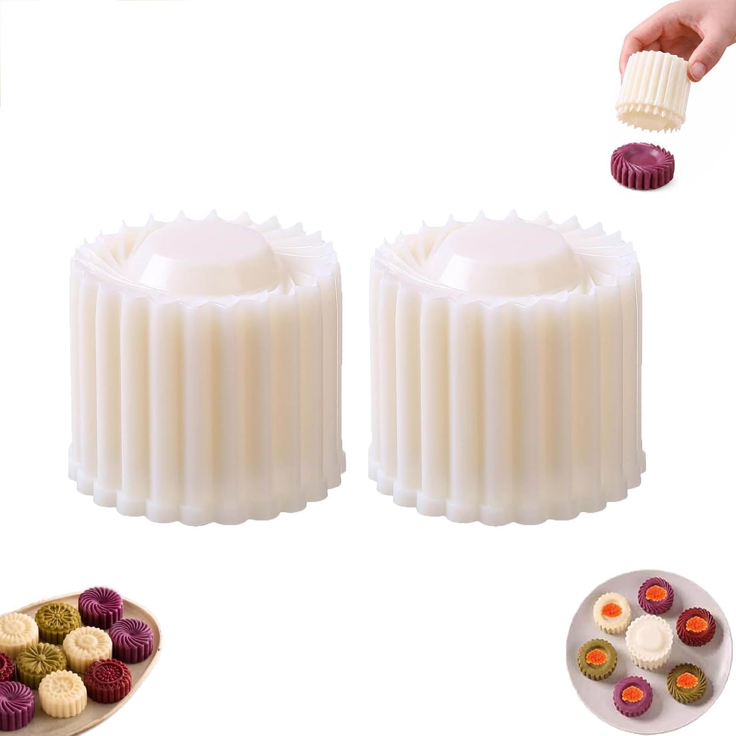 2PC Creative Double-Ended Pastry Mold, 2-in-1 Double-Sided Pastry Mold, Double Ended Pastry Cookie Mold, Double-Ended Mooncake Mold, Sunflower Pattern Mooncake Mold,Easy Release DIY Pastry Tool