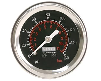 Viair 90088 Black Face 2" 160 PSI Illuminated Single Needle Gauge