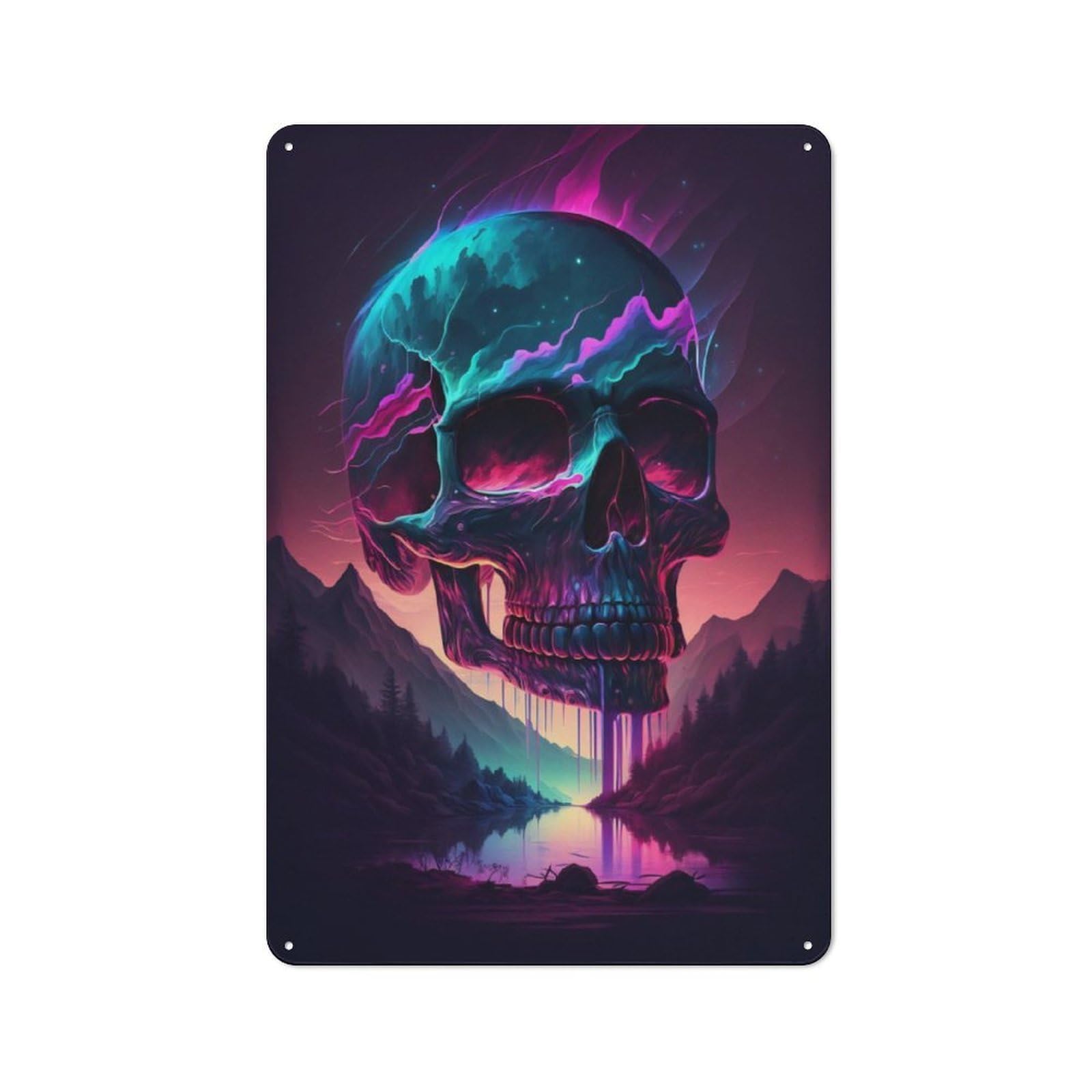 Junmoney Synthwave Skull Country Style Decorative Metal Sign 30X20cm, Bistro Wall Plaque For Restaurant, Kitchen, Counter Or Breakfast Nook