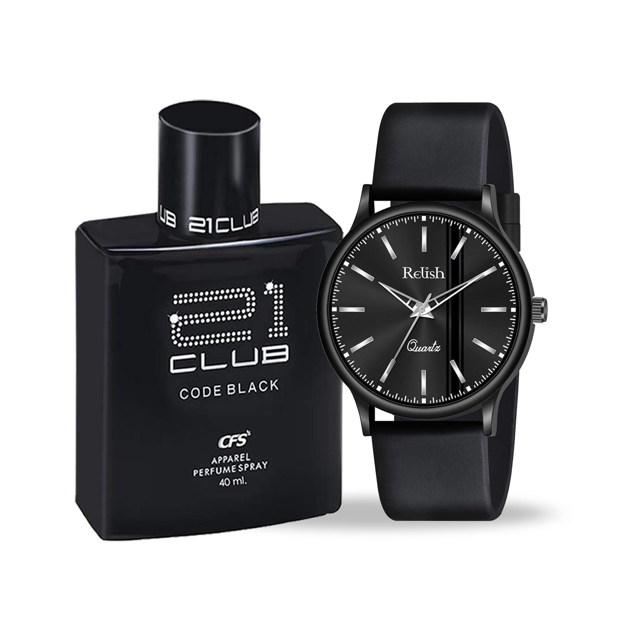 Relish Black Slim Analog Watch for Men Silicone Strap with Perfume Combo Pack | Rakhi Gift for Brother (B0CZXV7892) Amazon Price History, Amazon Price Tracker