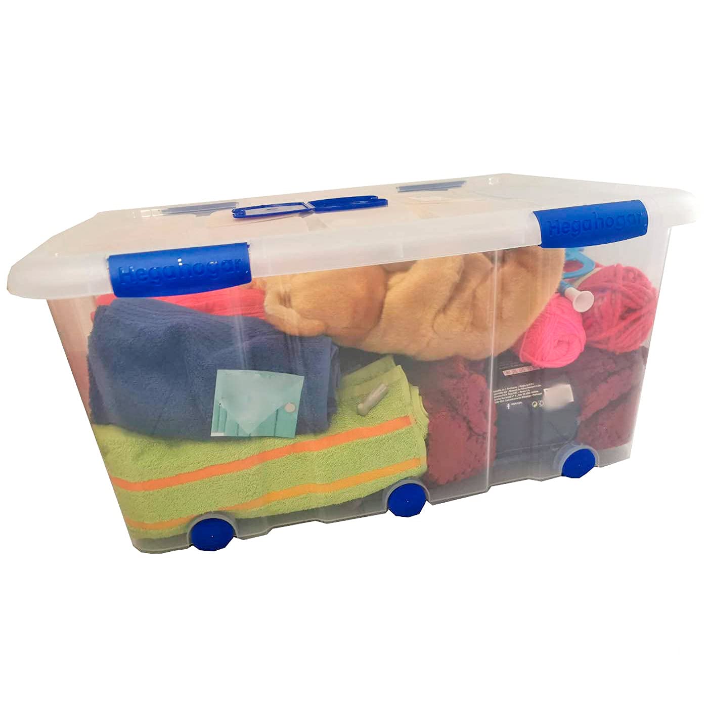 Acan Tradineur - Pack de 2 cajas de almacenaje, de 34 x 77 x 56,5 cm, nº 15 con capacidad de 100 litros con tapa y ruedas para organización del hogar, baúl organizador(34 x 77 x 56,5 cm, Pack de 2)