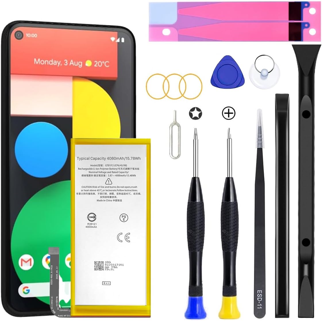 Pixel 7 Pro Battery,2026 Upgraded New Battery Replacement for Google Pixel 7 Pro Model GP4BC, GE2AE, GFE4J with Adhesive and Repair Tool Kits