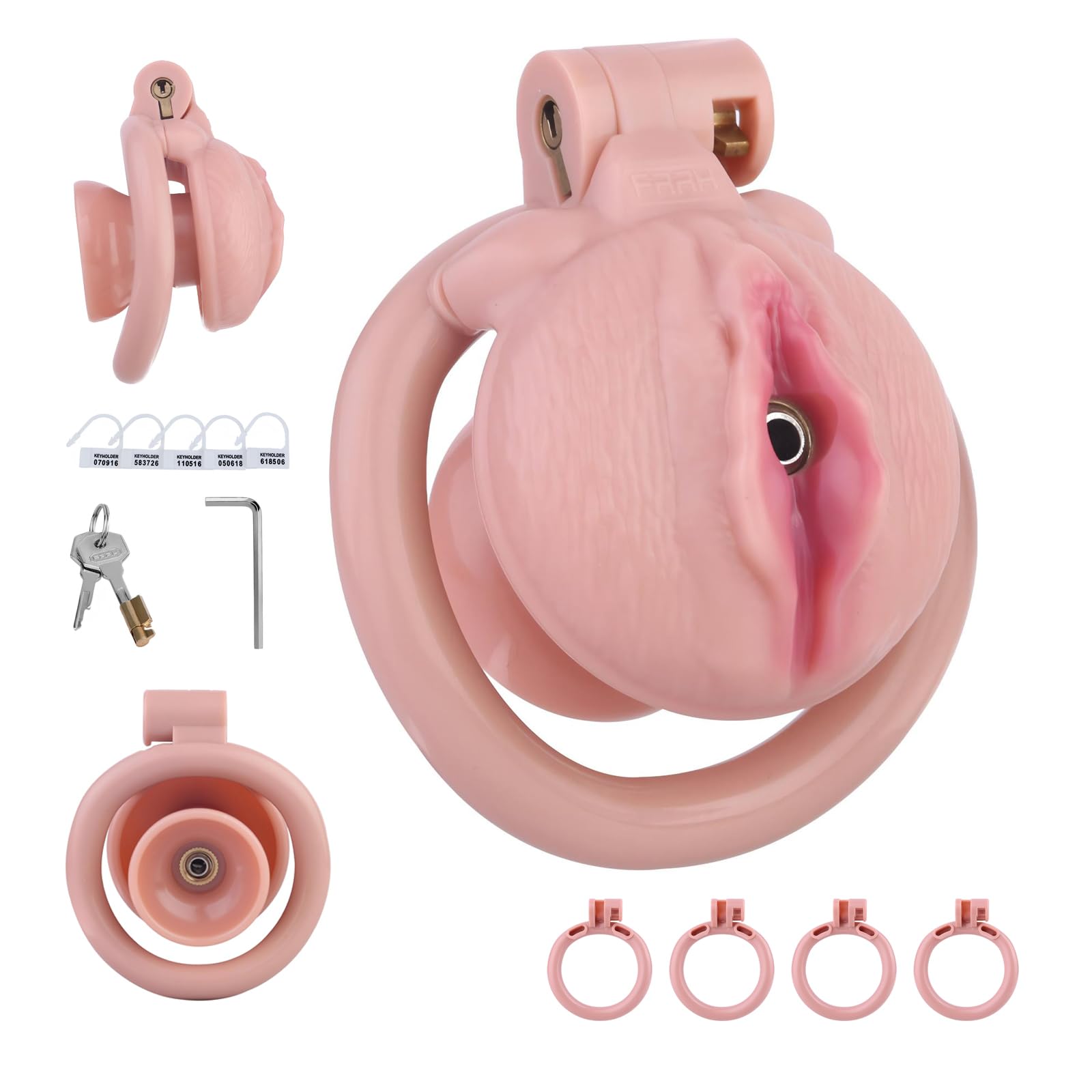 Cage de Chasteté pour Pénis Inversé Chastity Cage Man avec Serrure et 4 Anneaux Différents Sex Toýs Homme Cage Chastetée Légère et Imperméable avec Ceinture pour le Bondage du Pénis (A)