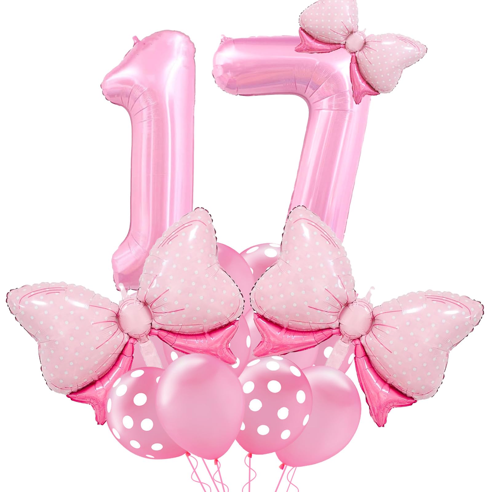 Pink Birthday Balloons, Bow Balloons 17 balloon numbers 40 Inch, 17 Birthday Decorations for Girls, Pink 17 Balloon for Anniversary Decorations