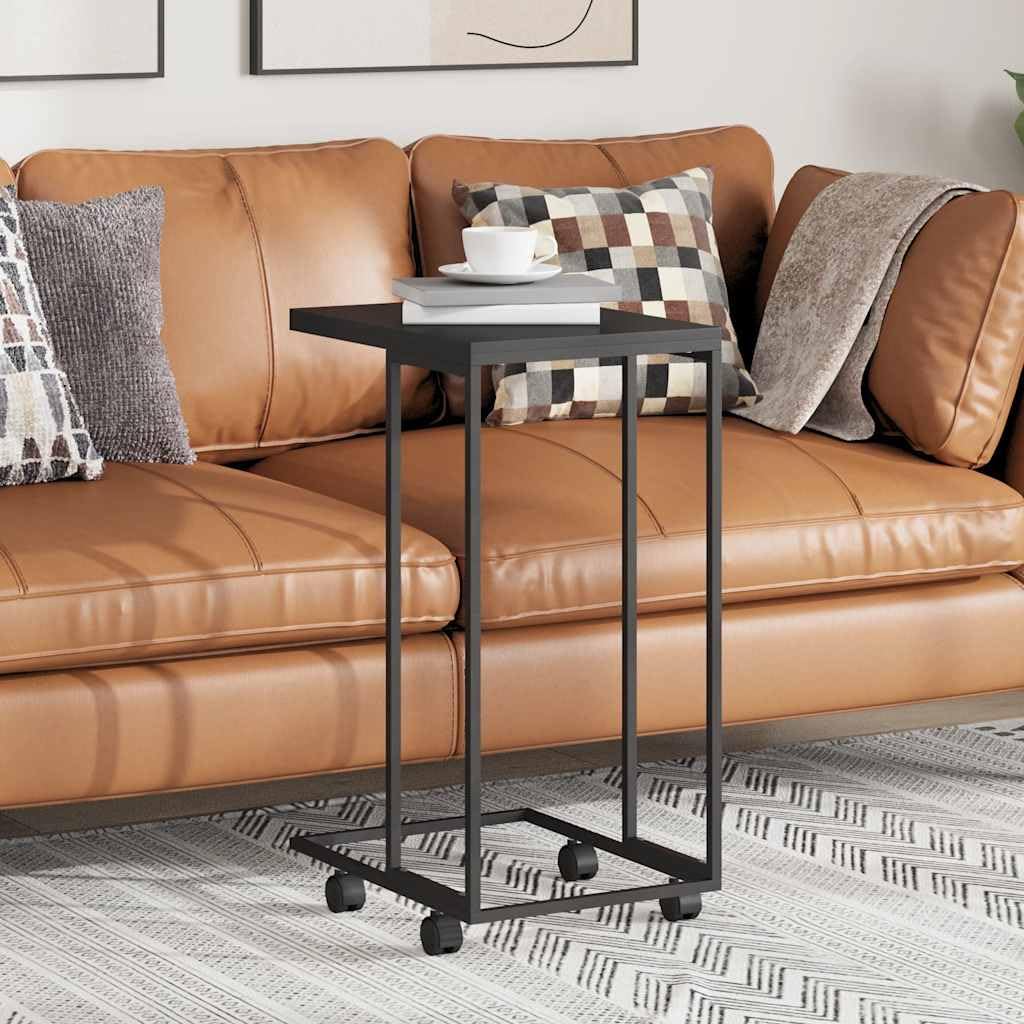Mesa auxiliar con ruedas, color negro, 40 x 30 x 63,5 cm, diseño C, de madera y hierro, mesa baja moderna, pequeña, ahorra espacio y resistente, para salón, dormitorio, oficina