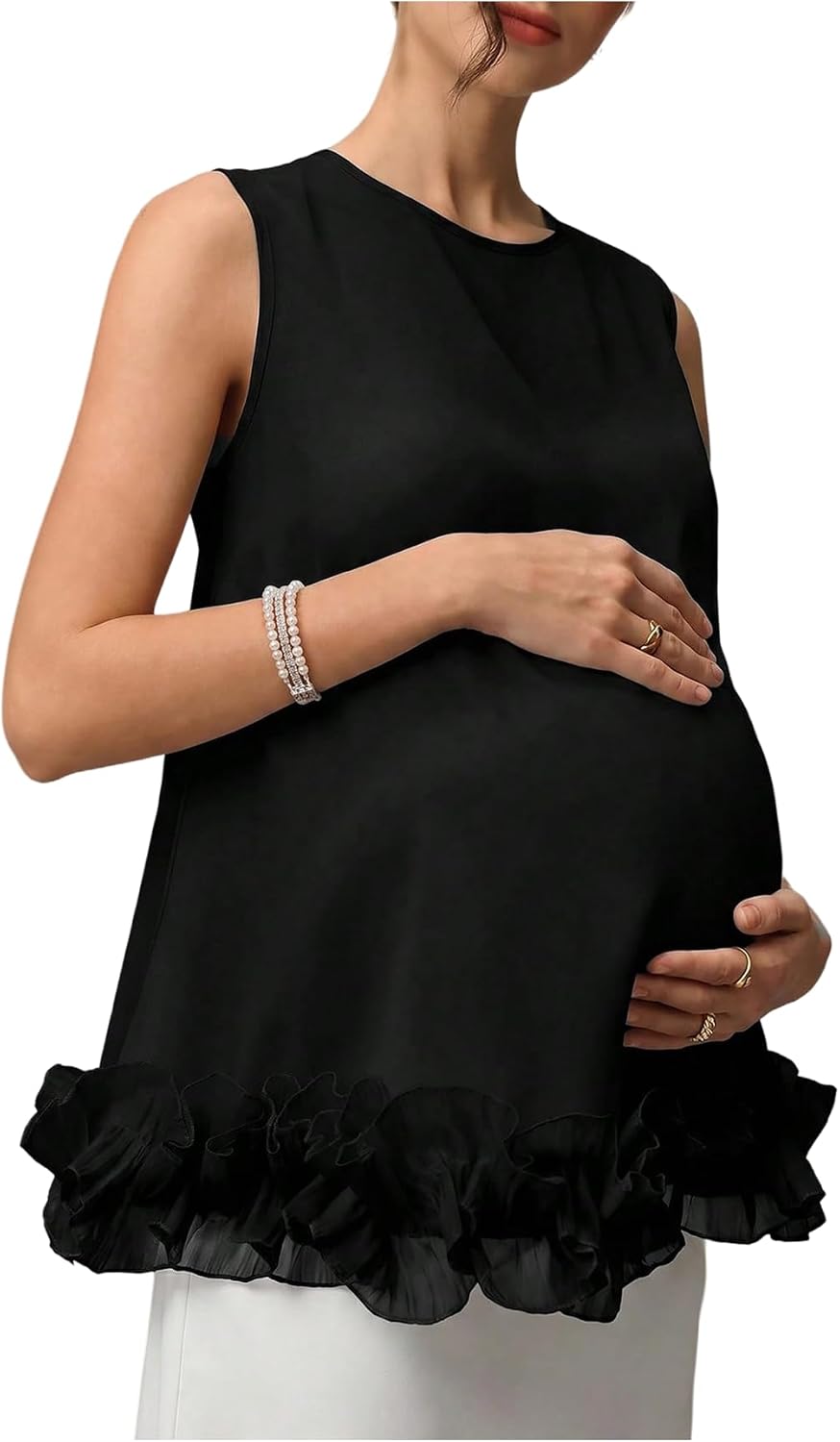 MakeMeChic Women's Maternity Tank Top Ruffle Crewneck Sleeveless Dressy Top