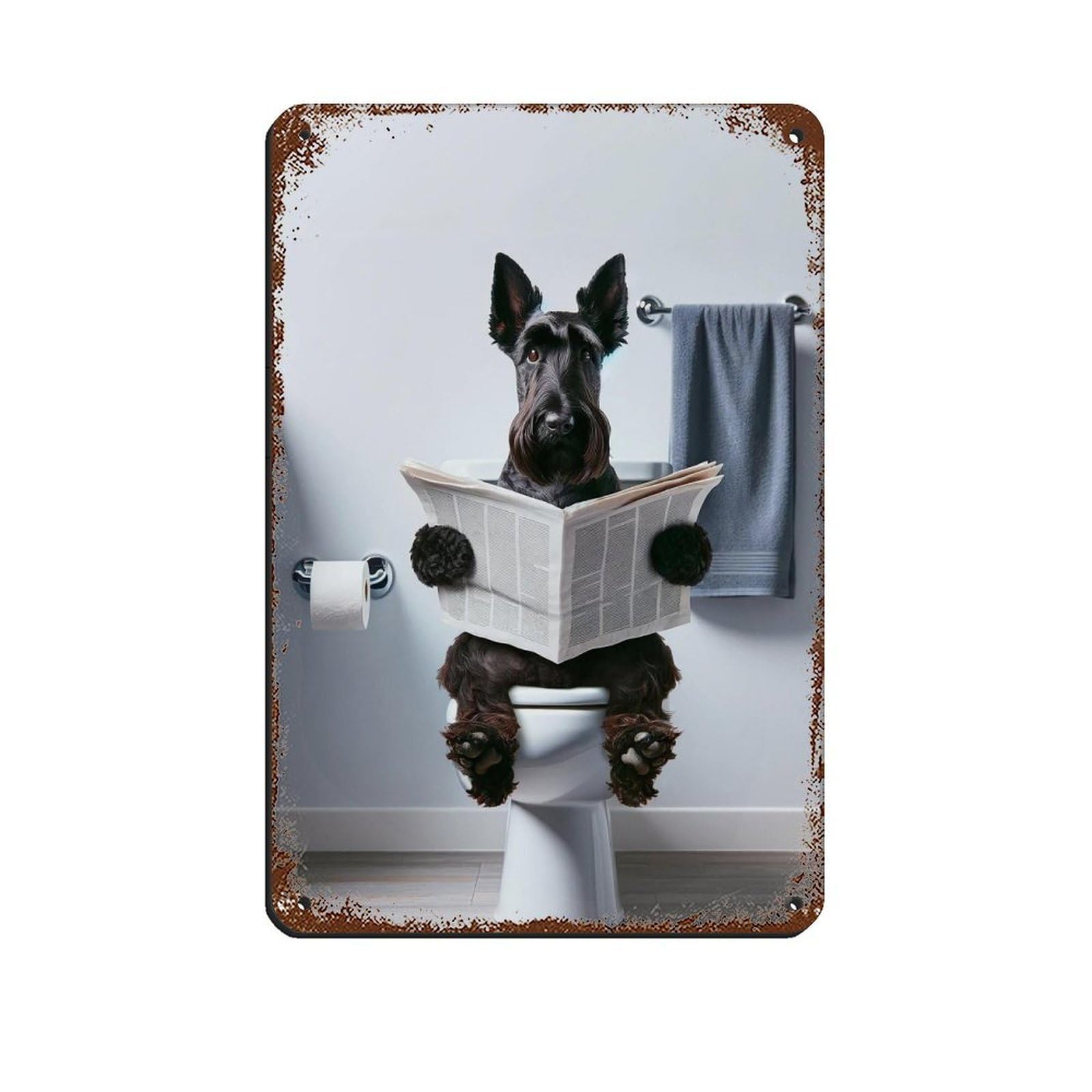 Lxwnze 20L X 30W Cm Scottish Terrier, Funny Bathroom Decor Tin Sign Vintage Metal Pub Club Cafe Bar Home Wall Art Decoration Poster Retro 8X12inch(20X30cm)