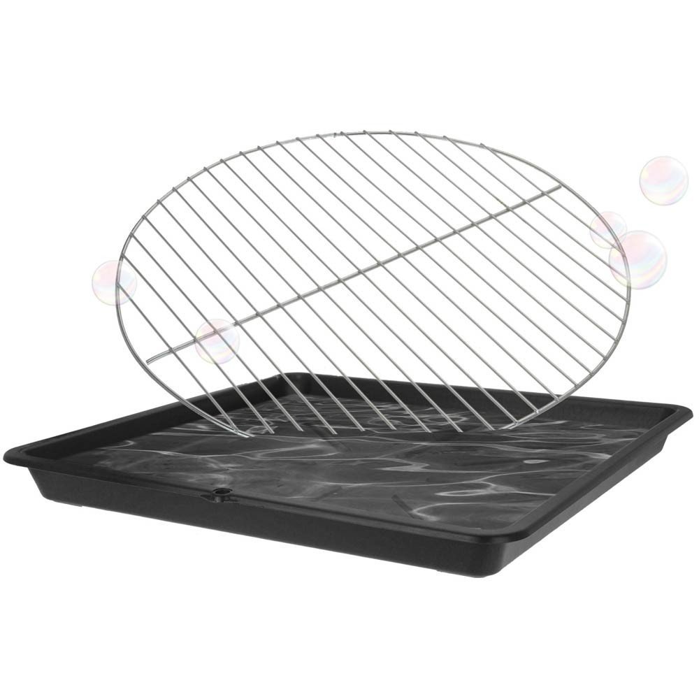 ToCi Grillrost Reinigungswanne 67 x 67 cm + Grillbürste 30x17 cm– Kunststoff Wanne für 60 cm Grillroste - Grillwanne mit Aufhängeöse - Reinigungsschale schwarz für BBQ & Grillzubehör