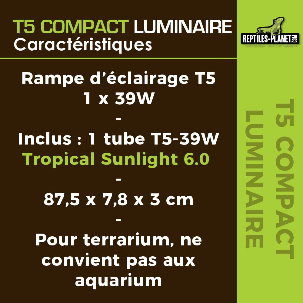 Reptiles Planet - Striscia di Illuminazione UVA UVB per rettili, 1 Tubo T5 Incluso, 6,0 88 cm, 39 W