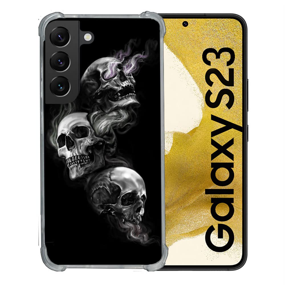 Cokitec Reinforced Tempered Glass Case for Samsung Galaxy S23 Triple Skull Design