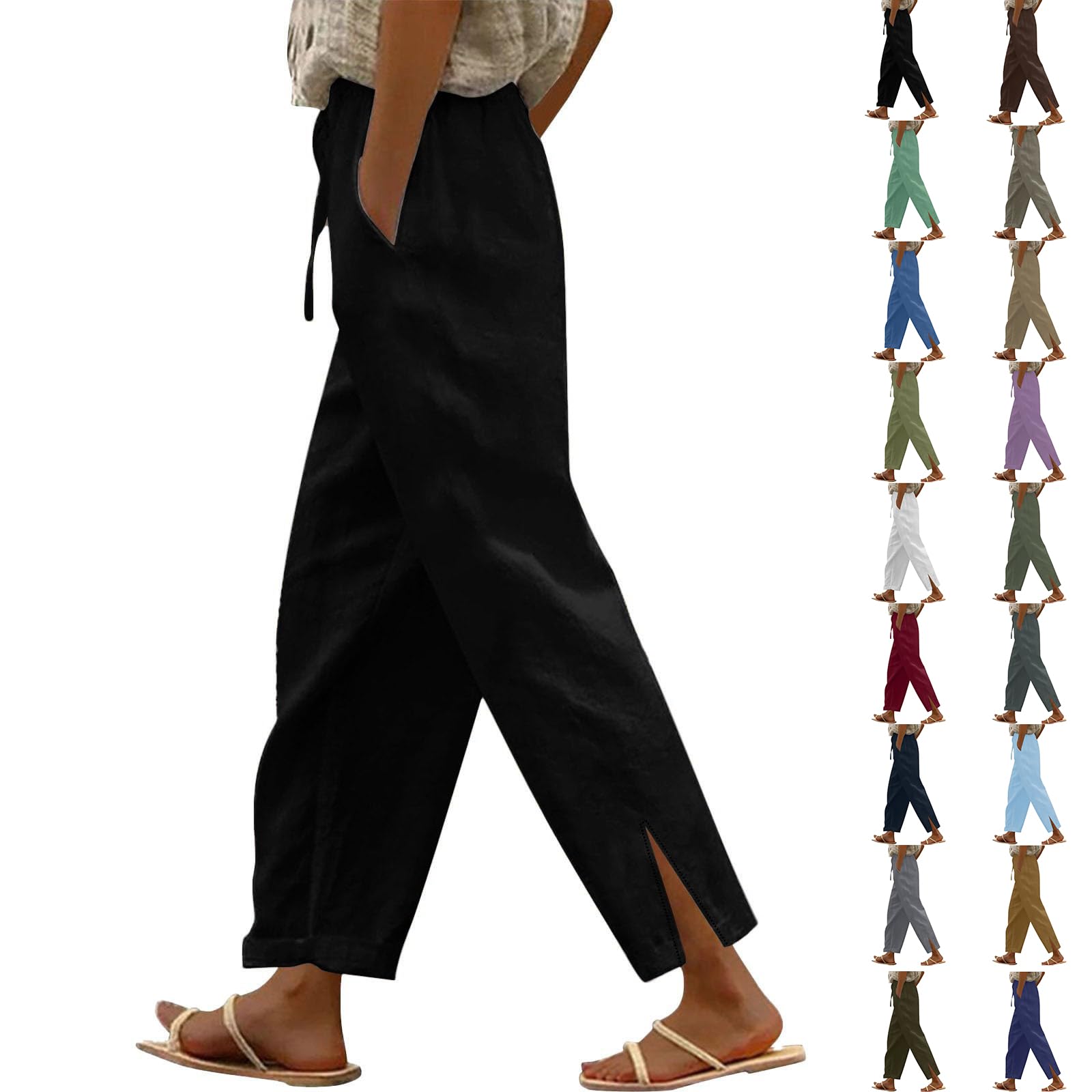 Linen Pants Women 2026 Wide Leg Drawstring Elastic Waist Gauze Lounge Trousers Spring Summer Beach Vacation Clothes
