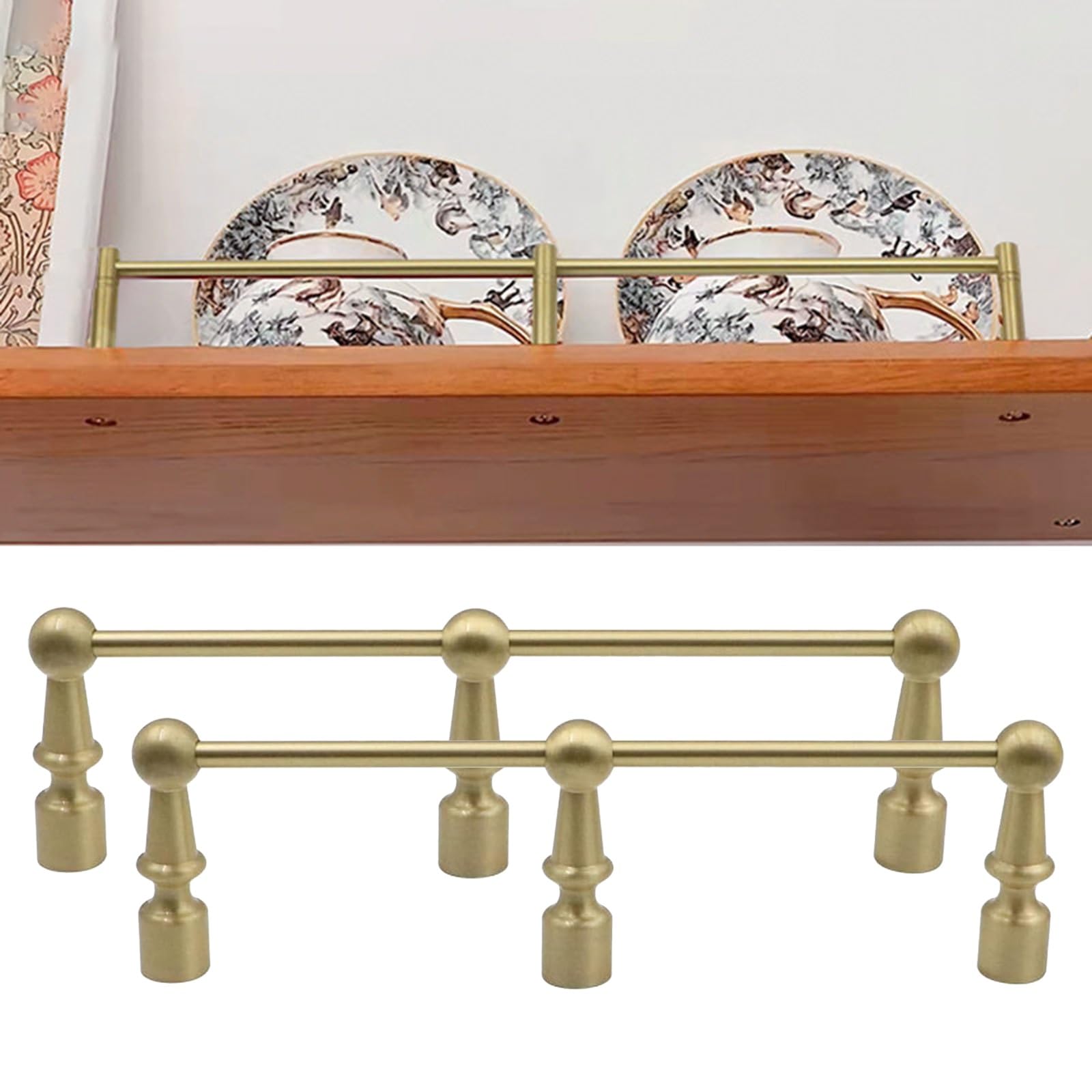 Brass Shelf Guardrail Set, Tipping Rail Bar for Wood Floating Shelf/Gallery Shelves, Metal Cabinet Item Anti-Drop Edge Guard 72 66 60 48 36 28 24 20 12 8 Inch(Brass,Long 30in/76cm)