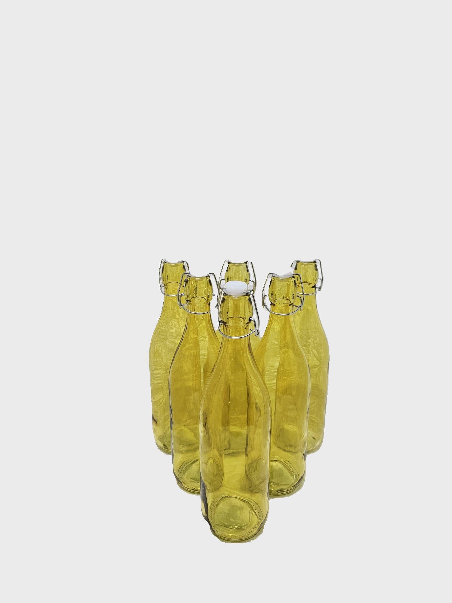 KWARE 6PCS 1L Glass Bottles with Swing Top Brewing Bottles Airtight Preserve Bottles for Home Brewing Oil Vinegar Beer Wine Cider Soda 1000ML/35oz (LIME, 1000ML)