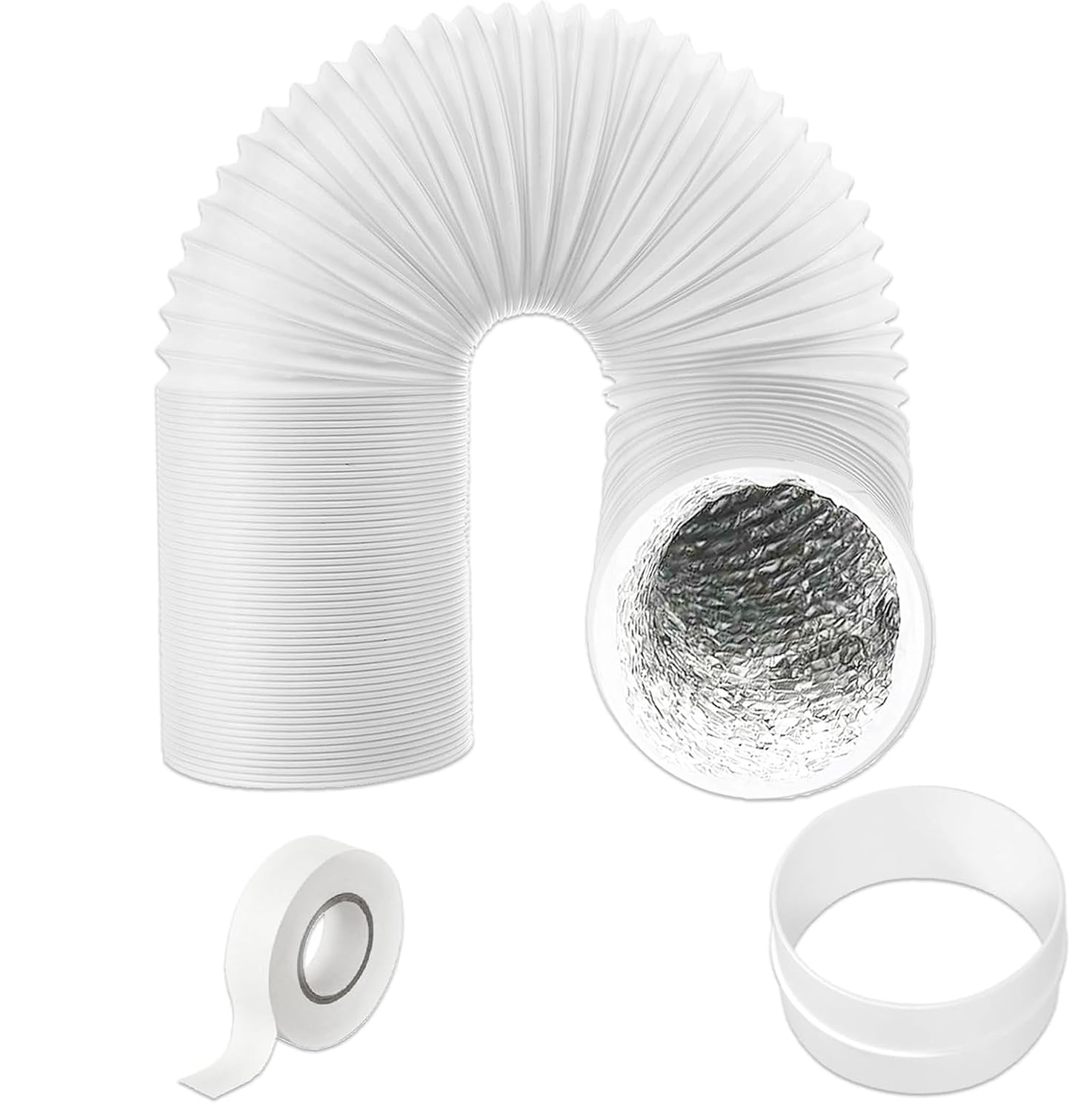Spares2go White Air Con Vent Hose Extension Kit For General Electric Portable Air Conditioners (125Mm / 5" X 3M Pvc Aluminium Foil Insulated)