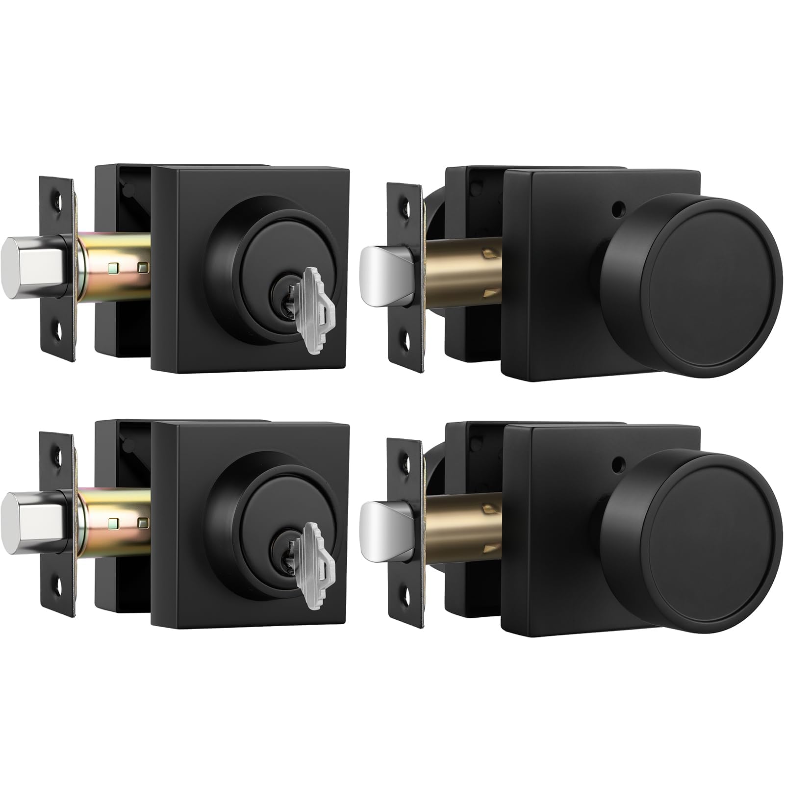 Haidms Black Privacy Door Knob with Deadbolt, Interior Door Lock Set 2 Pack