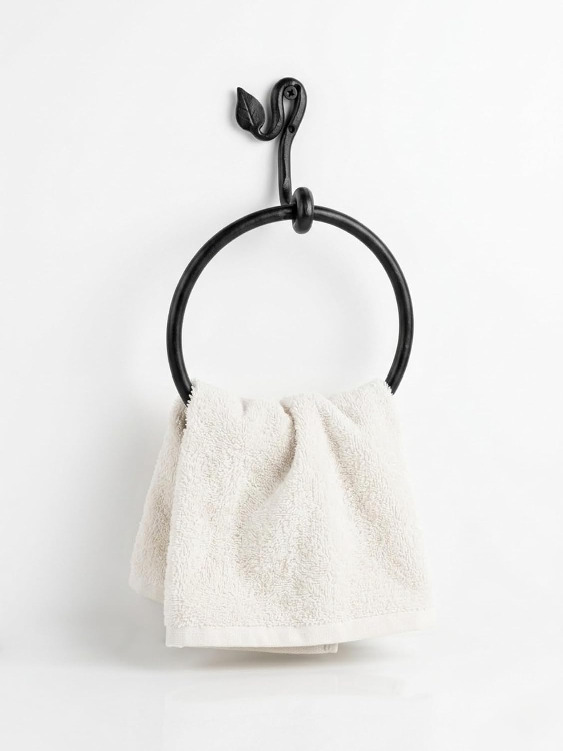 Hand Forged Wrought Iron Towel Holder-Matte Black Towel Ring for Bathroom or Kitchen - Farmhouse, Vintage, Rust Resistant, Easy to Install, Hand-Forged Decorative Rustic Bathroom Decor (Curved Scroll)