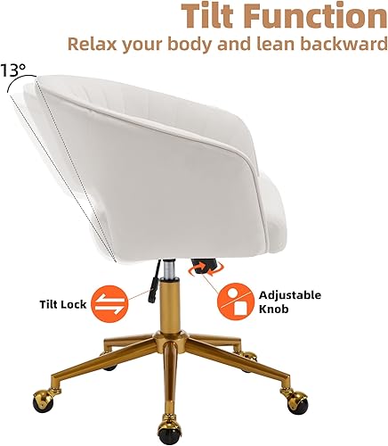 Miniatura 5 de Westice Sillas de oficina en casa, moderna silla rodante de terciopelo para escritorio, silla giratoria de altura ajustable con base dorada, silla