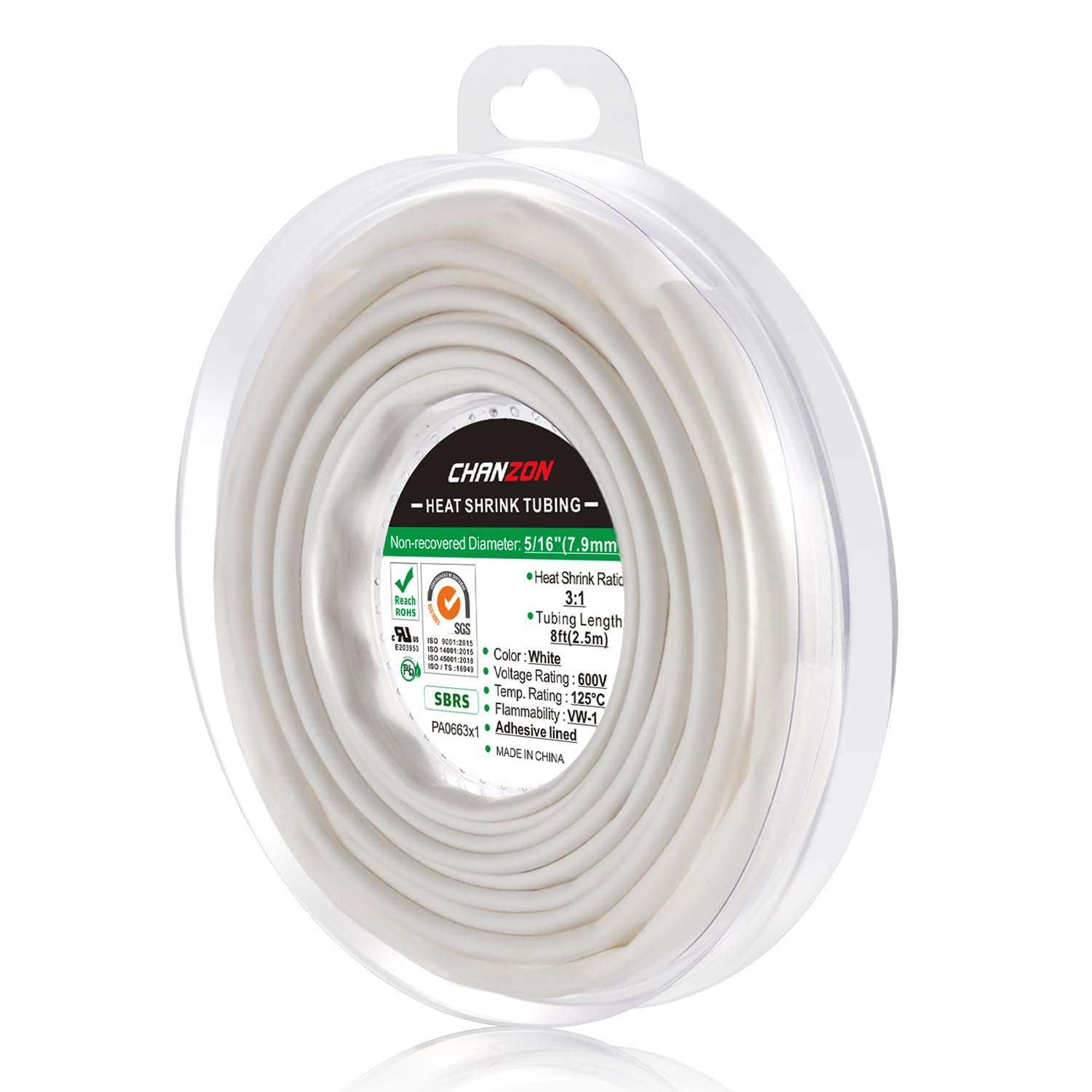 Chanzon 3:1 Ratio 5/16" (7.9mm) Heat Shrink Tubing 8Ft Roll White