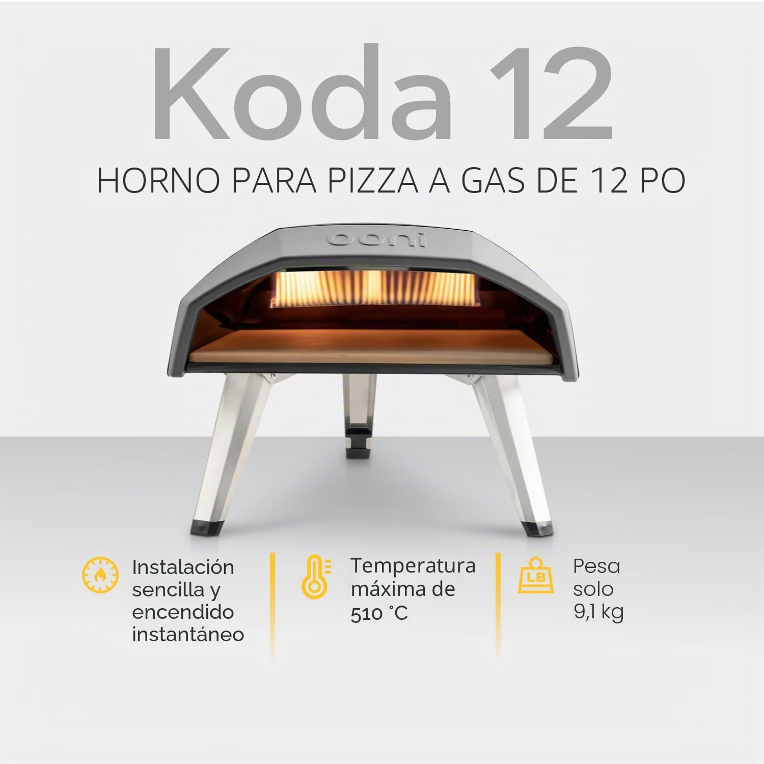 Horno de pizza de gas Ooni Koda 12 - Horno de pizza al aire libre - Horno de pizza de gas portátil para pizza auténtica horneada en piedra - Gran adición para cualquier cocina al aire libre