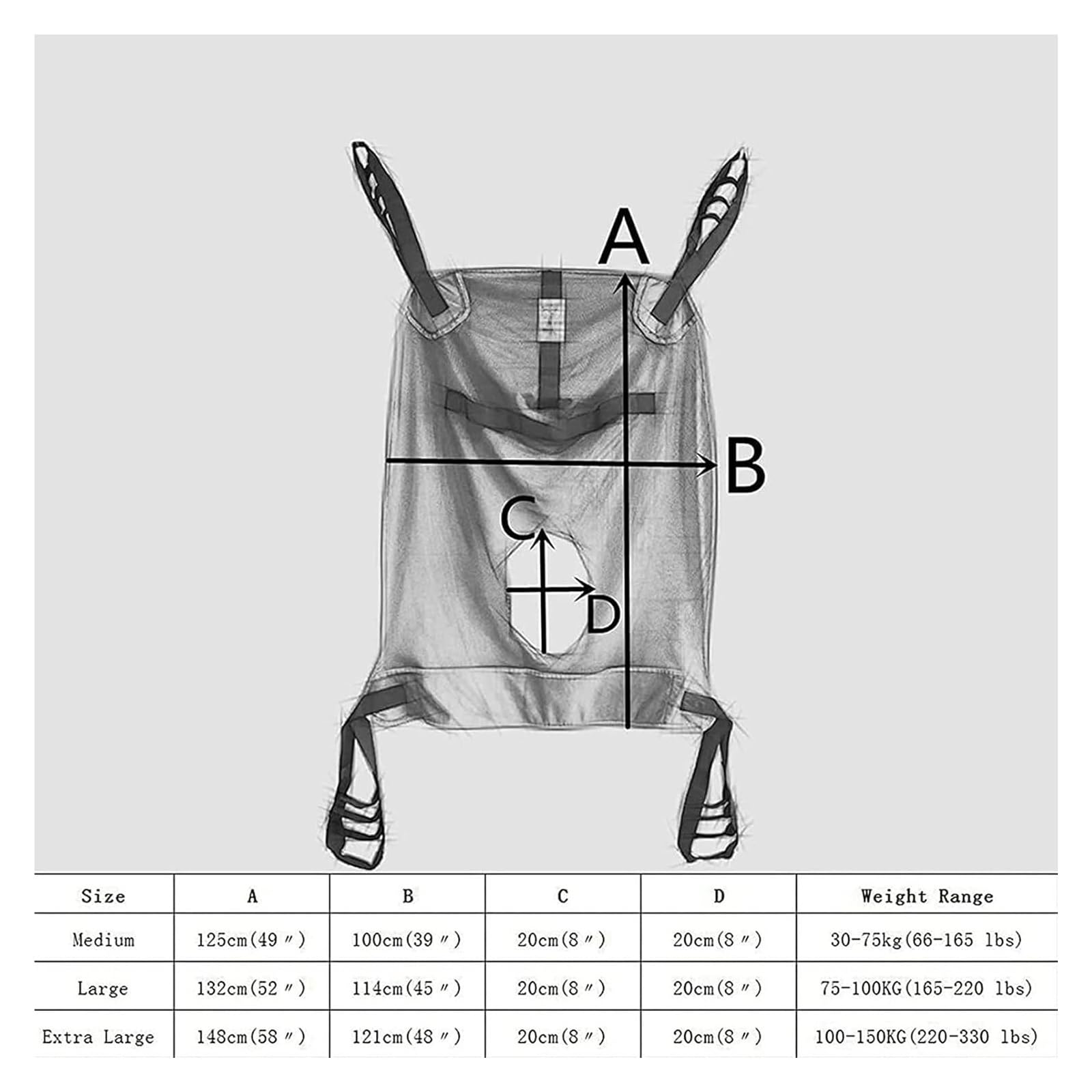 Eslinga de ducha，Traslado de paciente， Arnés for inodoro, arnés for grúa, elevador de piernas, arnés reutilizable de cuerpo completo, elevador de pacientes(X-Large)
