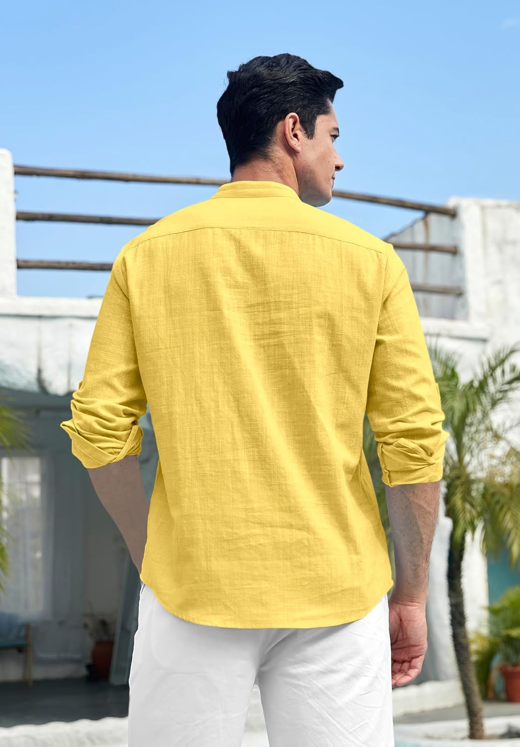 Royalscout Men Cotton Blend Full Sleeve Short Kurta Yellow
