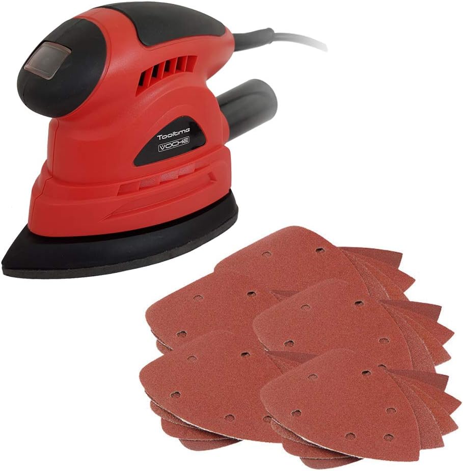 105W Palm Detail Sander with 30 Hook & Loop Sanding Sheets and Dust