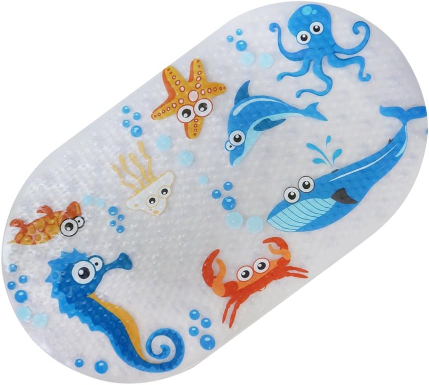 Non Slip Baby Bath Mat with Suction Cups for Tub, Shower Anti-Slip Mat, 27 x 15 Inch Cute Pattern Design, Bathtub Mat for Kids (Halobios)