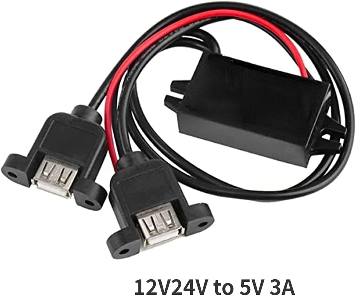 1 Pcs 12V24V to 5V 3A USB Step Down Voltage Power Supply Output Adapter Low Heat Auto Protection DC DC Car Power Converter(Dual USB with Ear)