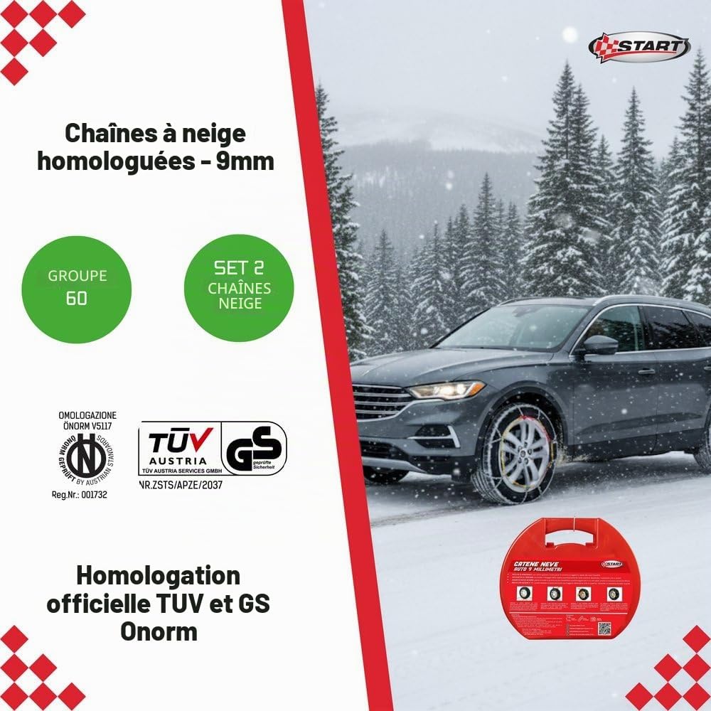 Start Ensemble de deux chaînes à neige de 9 mm d'épaisseur, groupe 60