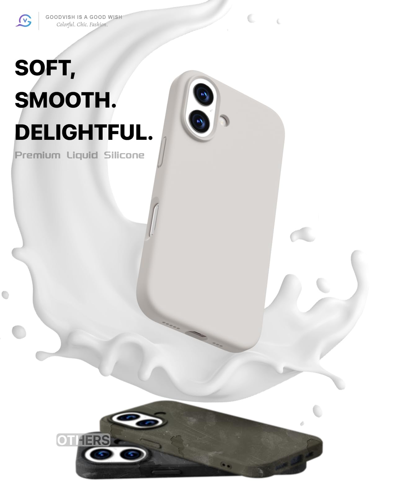 GOODVISH 3 in 1 Silicone Cover per iPhone 17 6.3", Custodia con 2 Pellicola Vetro Temperato [Protezione Fotocamera] 360° Protezione Anticaduta Case per Cellulare Antiurto Resistente, Grigio Pietra