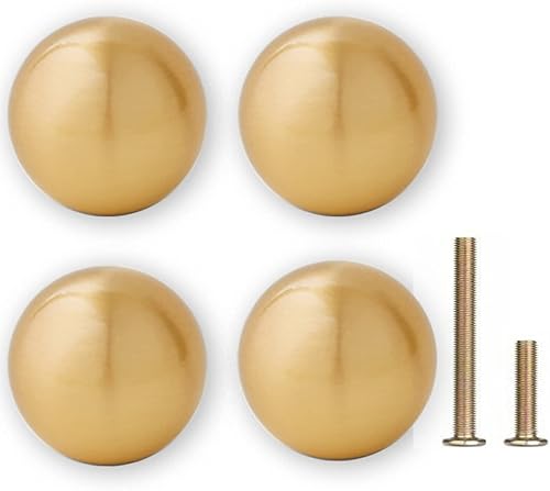 RZDEAL 4 perillas de latón macizo de 1.0 pulgadas para gabinete, bola dorada cepillada, manijas y tiradores de herrajes para puertas de muebles